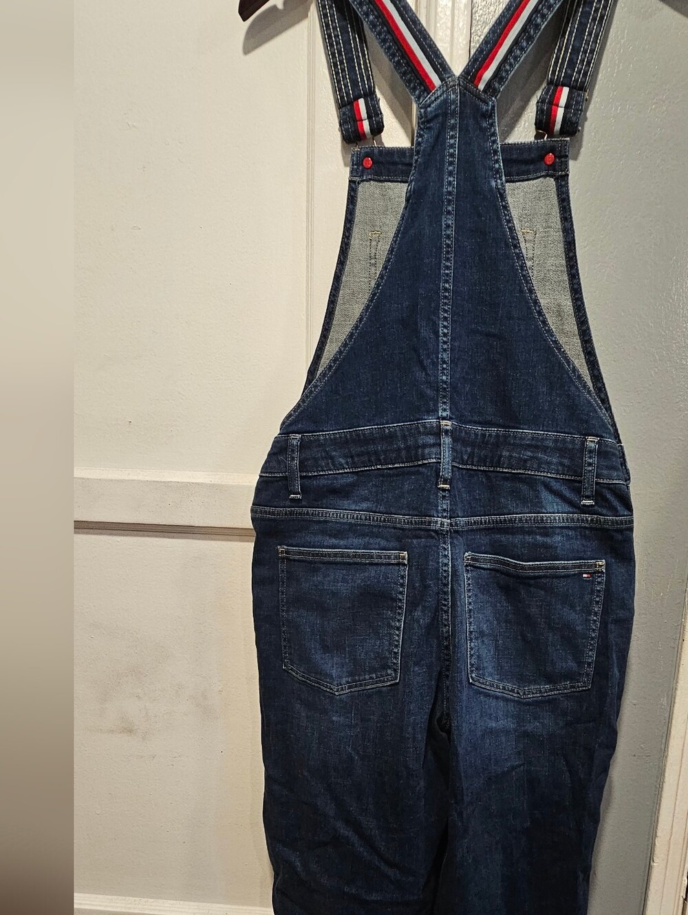 Tommy Hilfiger Dark Blue Denim Overalls with Red-White-Blue Straps - Picture 2 of 5